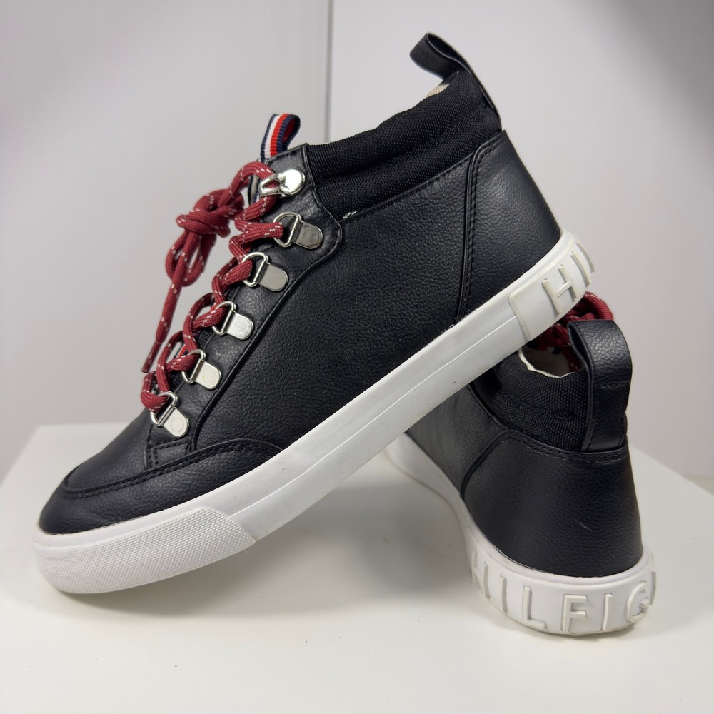 Tommy‎ Hilfiger Jael Women Size 7 Black High Top Sneaker Boots TWJAEL Lace Up